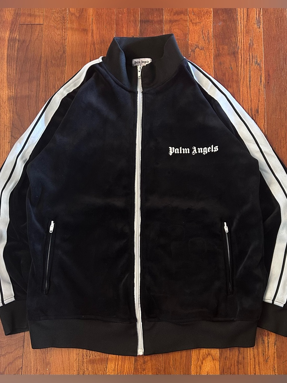 Palm Angels Streetwear Black White Stripes Classic Logo Zip Up Track Jacket M